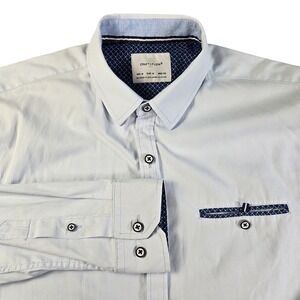 Craft + Flow Men's Medium Light Blue Micro Stripe Long Sleeve Button Down Shirt